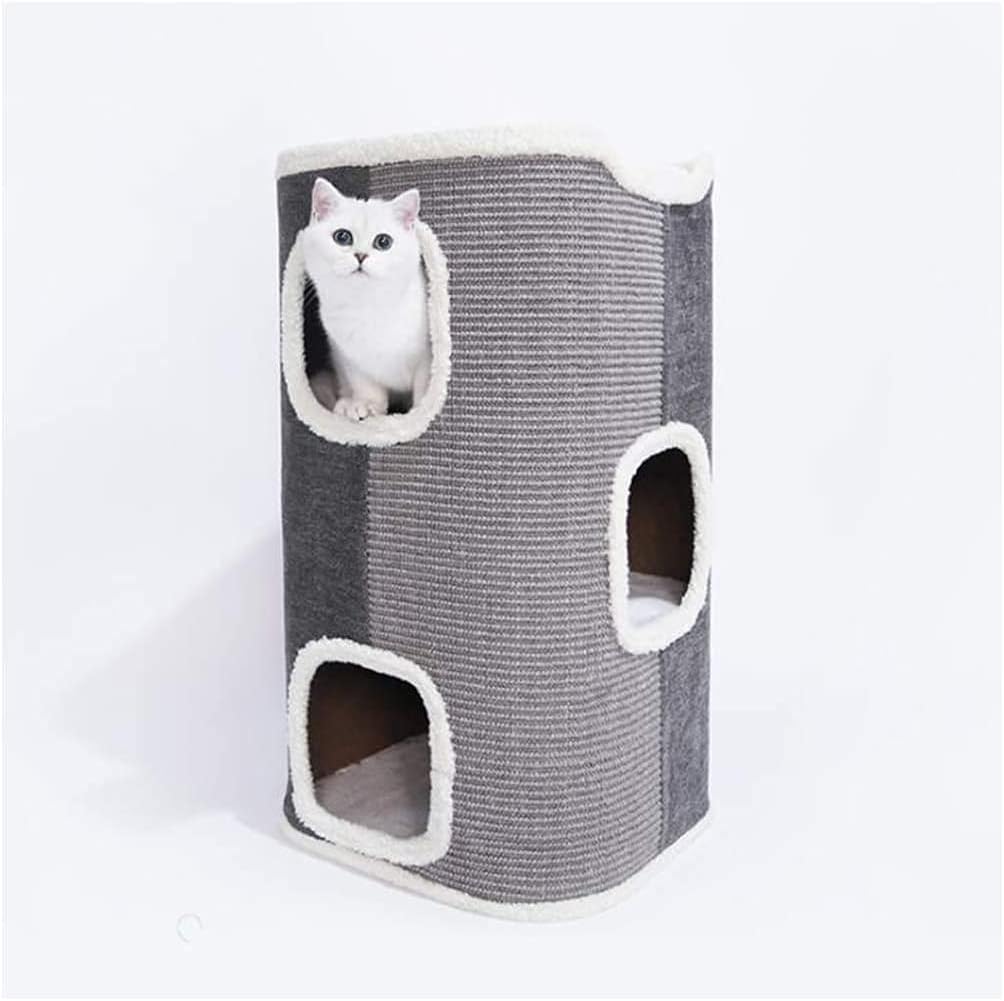 Pet House Cat Litter, Multi-Layer Cat Climbing Frame, Sisal Cat Scratcher, Semi-Enclosed, All Seasons, 41x41x50cm(Size:L)