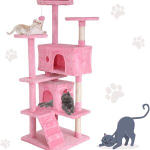 Cat Tree Tower for Indoor Cats, 54in Multi-Level Cat Tower for Large Cats, Tall Cat Tree House with Scratching Post, Cat Tower with Cat Condo Top Perches, Cat Kitty Furniture Activity Center House