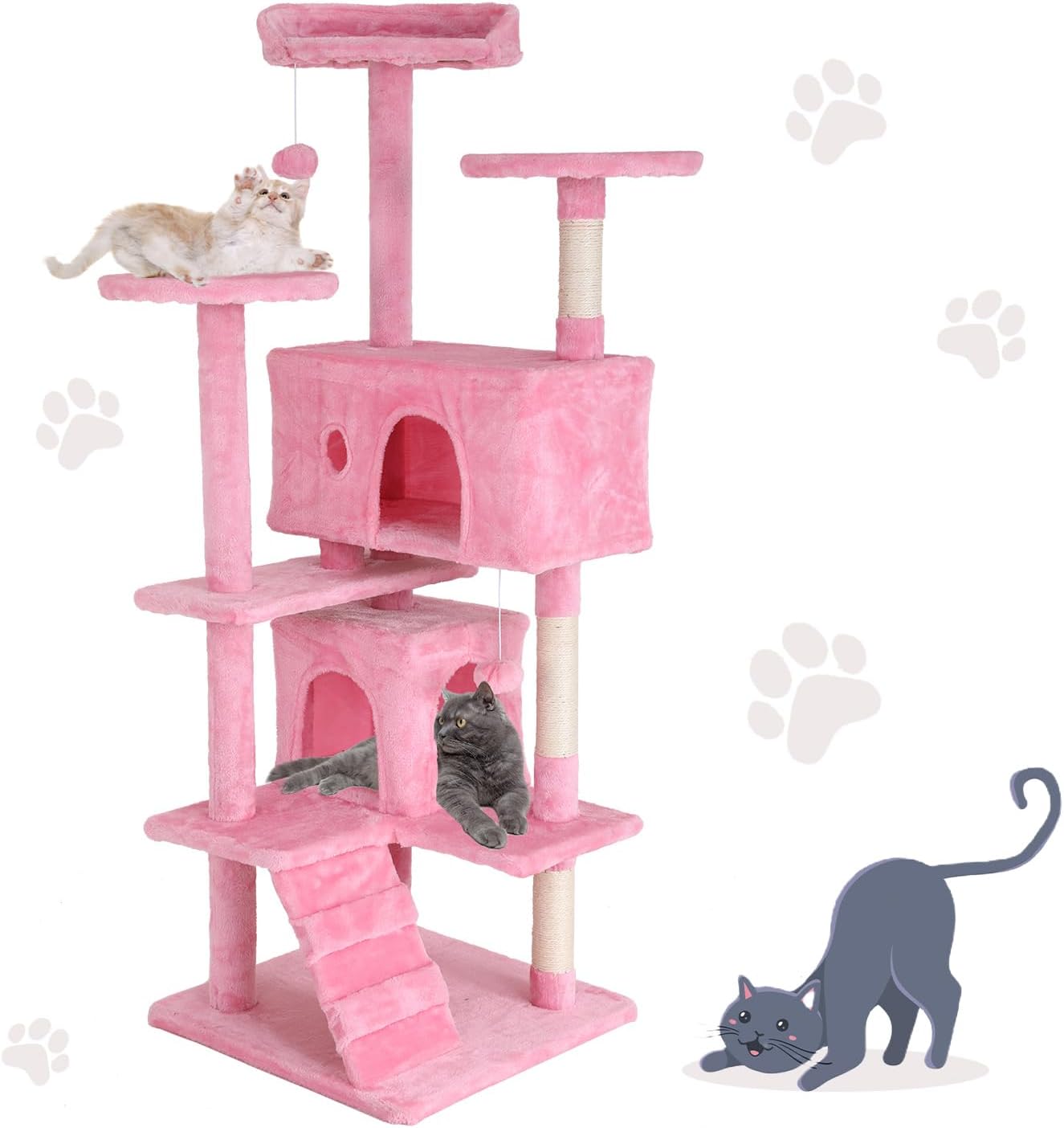 Cat Tree Tower for Indoor Cats, 54in Multi-Level Cat Tower for Large Cats, Tall Cat Tree House with Scratching Post, Cat Tower with Cat Condo Top Perches, Cat Kitty Furniture Activity Center House