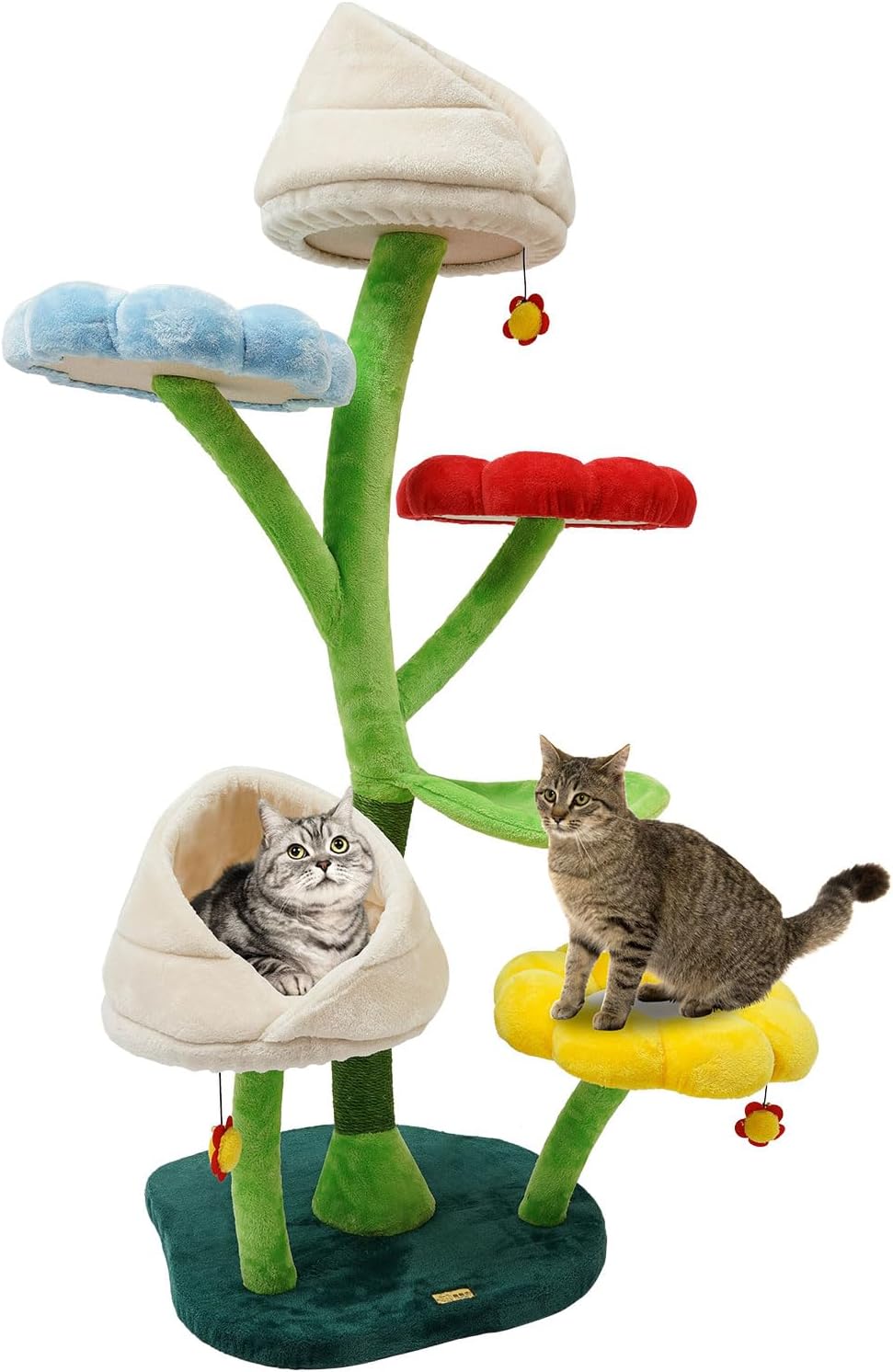 22-InchTall Large Cat Tree, 6 Tiers Multi-Level Tower for Cat, Flower Shape Cat Climbing Frame,Soft Platform with 5 Jump Platform,Plush Multi-Level Cat Condo (Green)