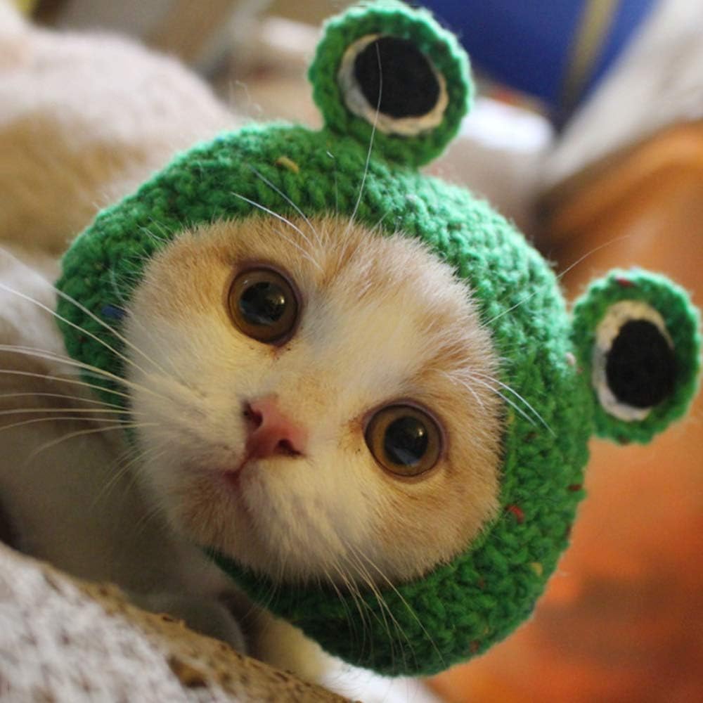 Adorable Pet Funny Hat Cartoon Frog Shape Pet Cap Weaving Puppy Cat Hat Pet Grooming Supplies for Everyday Decoration Christmas Halloween Decoration Use 1PCS