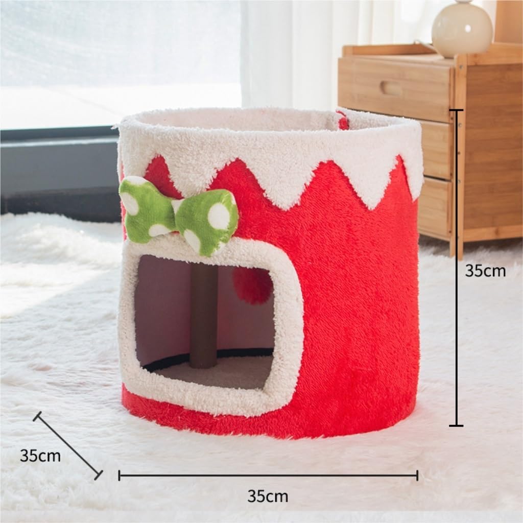 Easy to Clean Double-Layer Cat Climbing Frame, Cat Nest, Cat Tree, Enclosed Cat House, Small, Non-occupying Pet Toy Cat Activity Center(Red) - Image 2
