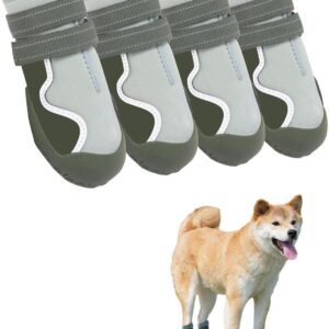 Dog Shoes Small Medium Large Size Dogs, Puppy Booties Paw Protector for Hot Pavement, Non-Slip Waterproof Rubber Reflective Strapped Boots (Green, Size 8#: (3.5 * 3.0) (L*W) for 74-88lbs)
