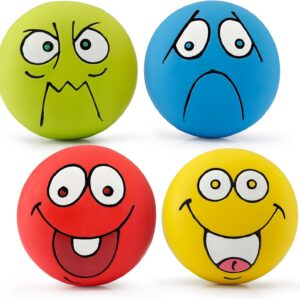 4 Pack 2.8" Smiley Face Squeaky Dog Toys Soft Dog Balls Latex Rubber Squeak Dog Toys for Small Medium Puppy Pet Dogs (Emoji)